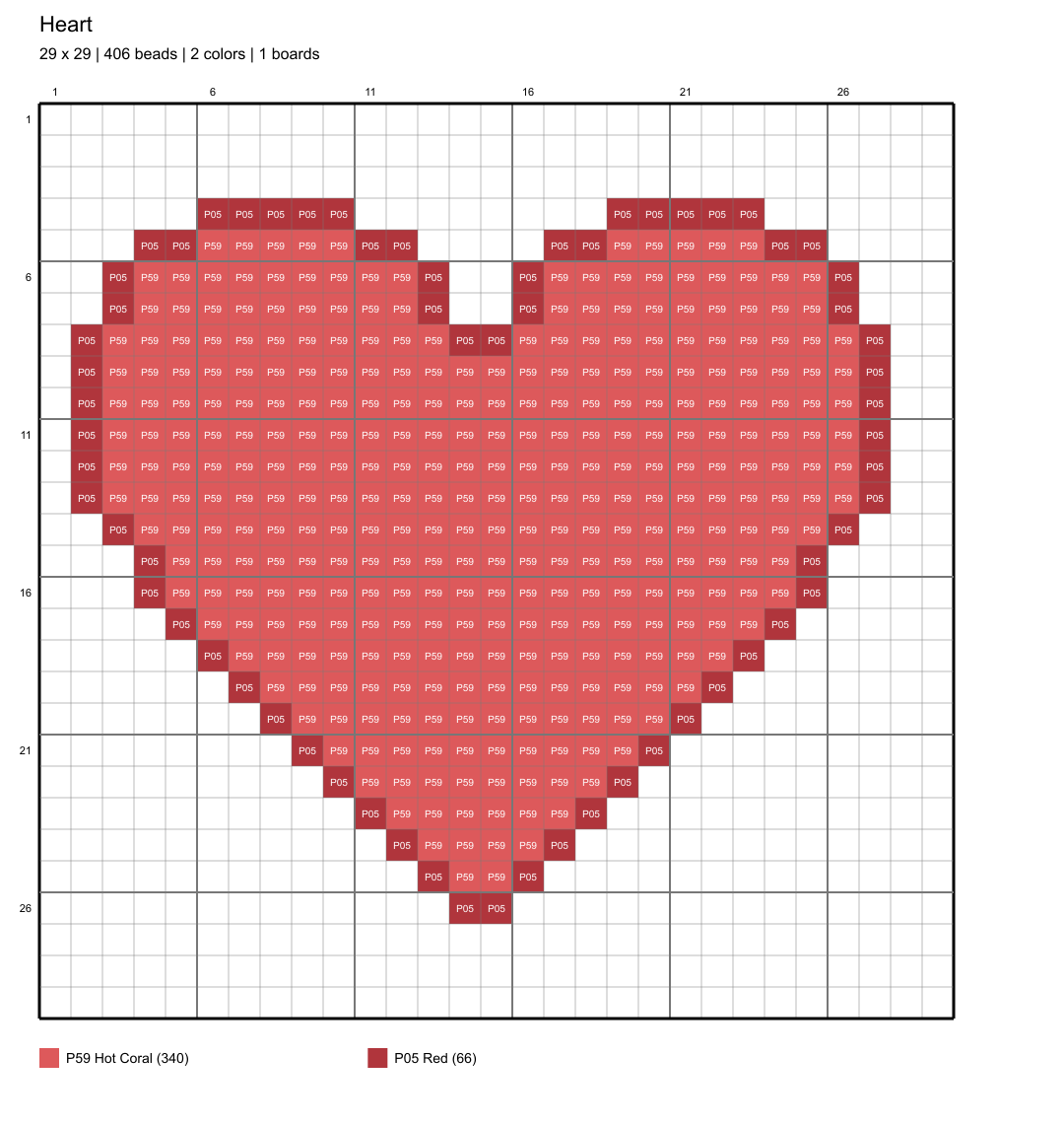 heart 29x29 color-coded placement chart