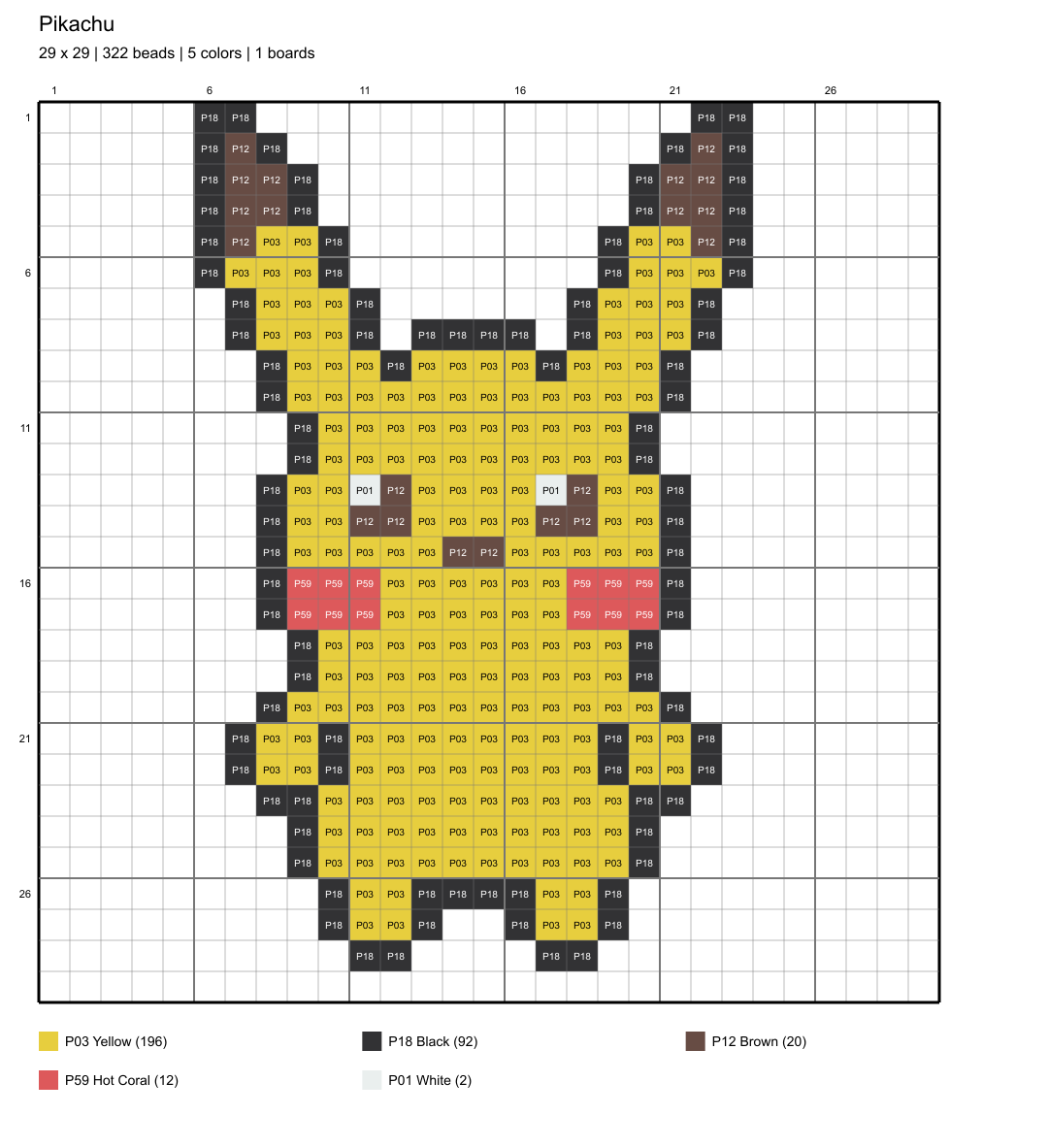 pikachu 29x29 color-coded placement chart