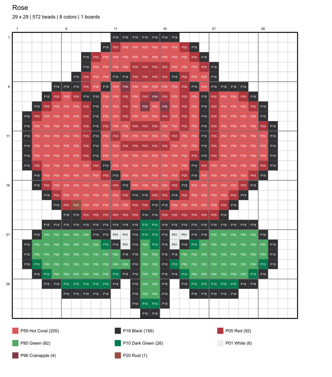 rose 29x29 color-coded placement chart