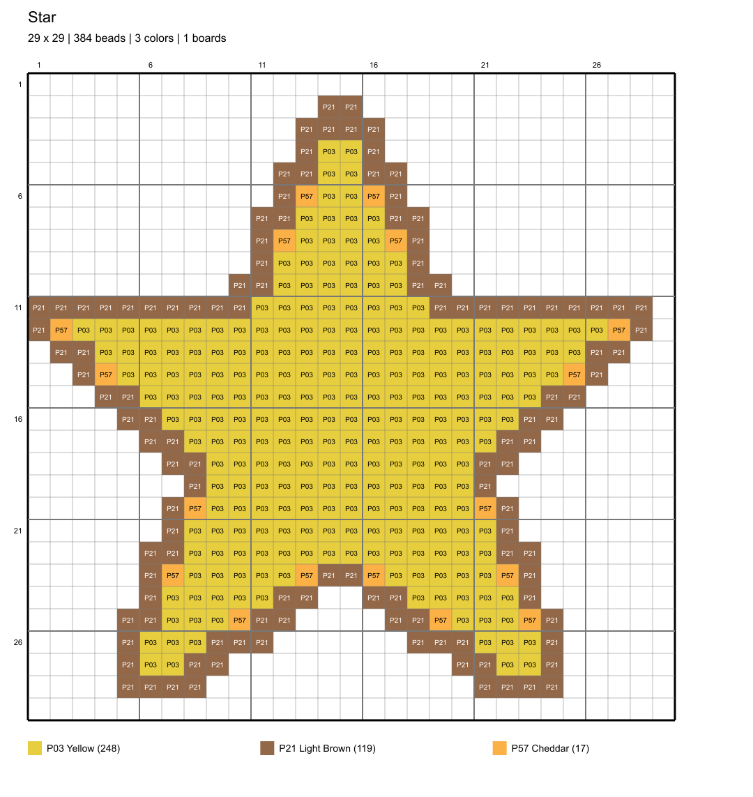 star 29x29 color-coded placement chart