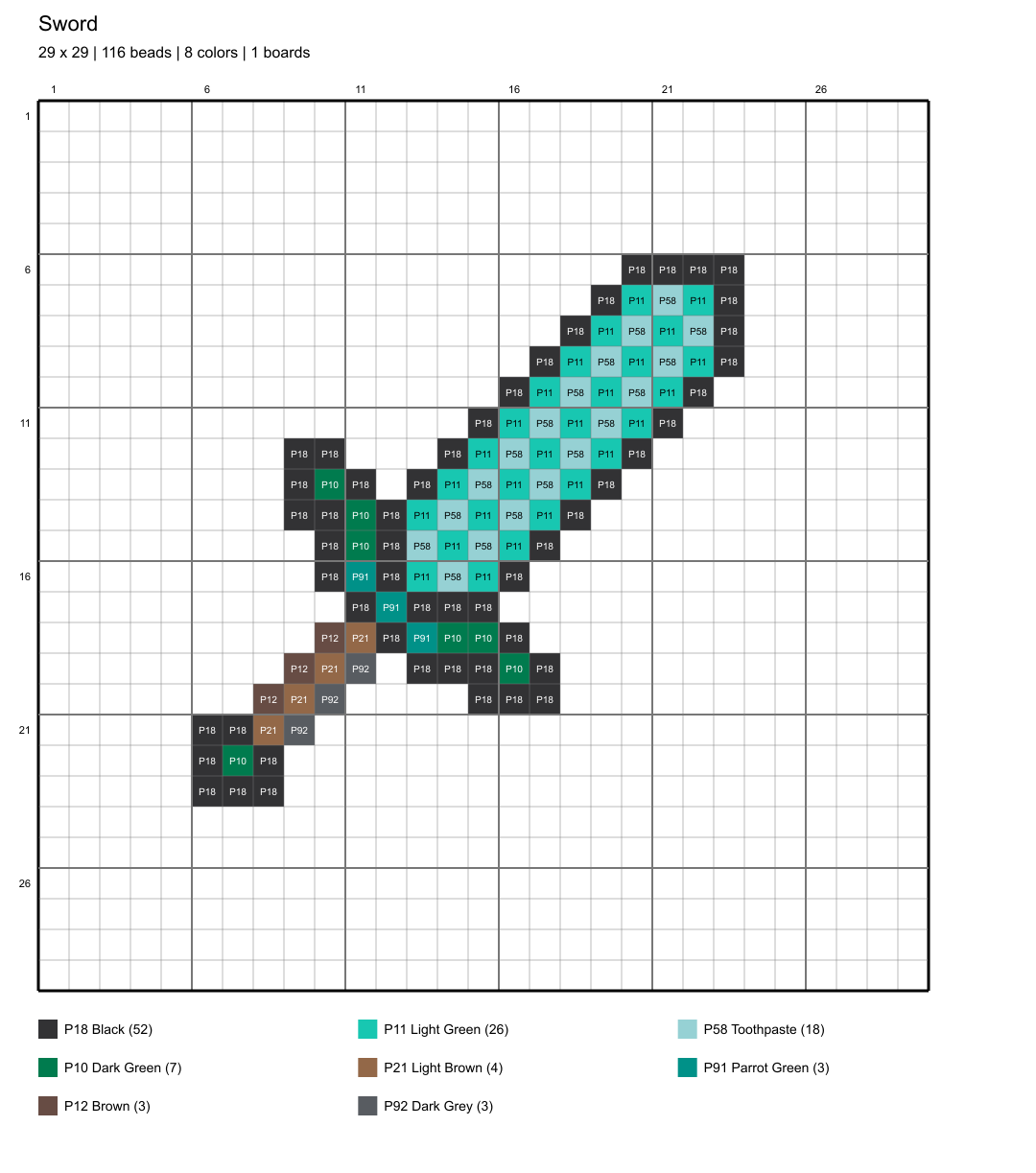 sword 29x29 color-coded placement chart
